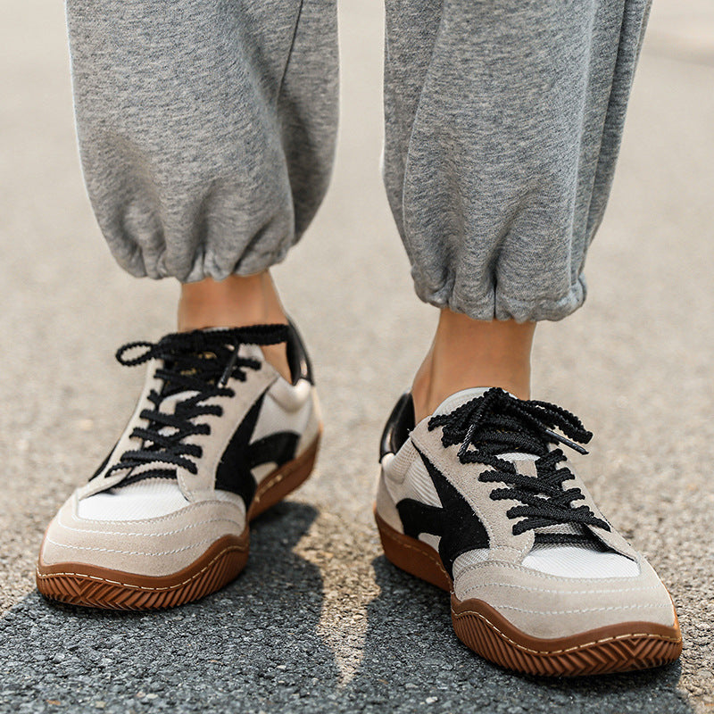 Men's Trainers Cow Suede Leather Retro Patchwork Casual Walking Sneakers