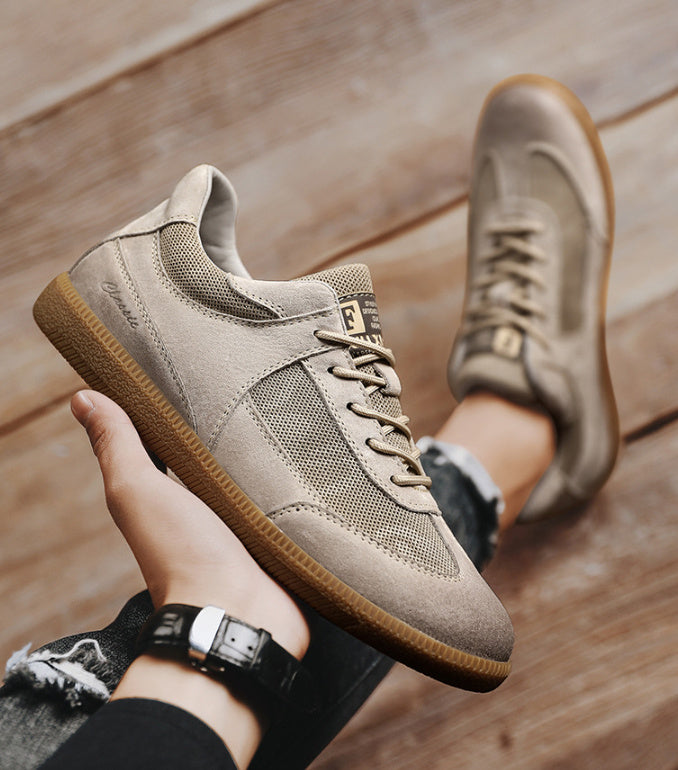 Men's Sneakers Cow Leather Breathable Retro Training Casual Walking Shoes