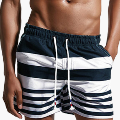 Men's Color Block Swim Trunks Drawstring Waist