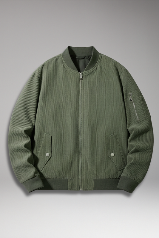 Men's Corduroy Bomber Jacket Utility Pocket Ribbed Trim - 
Fashinoza