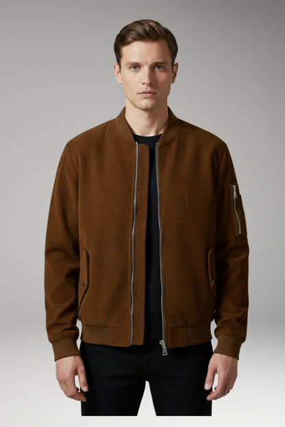 Men's Corduroy Bomber Jacket Utility Pocket Ribbed Trim