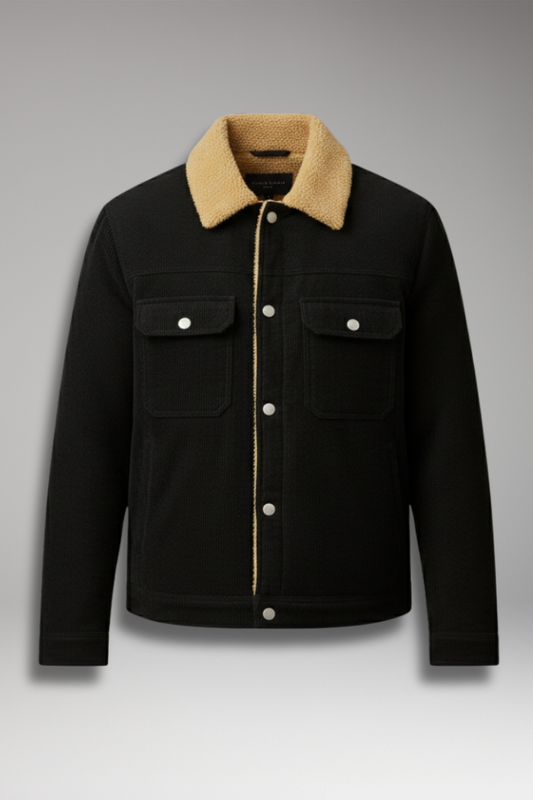 Men's Corduroy Jacket Fleece Lined Snap Button - 
Fashinoza
