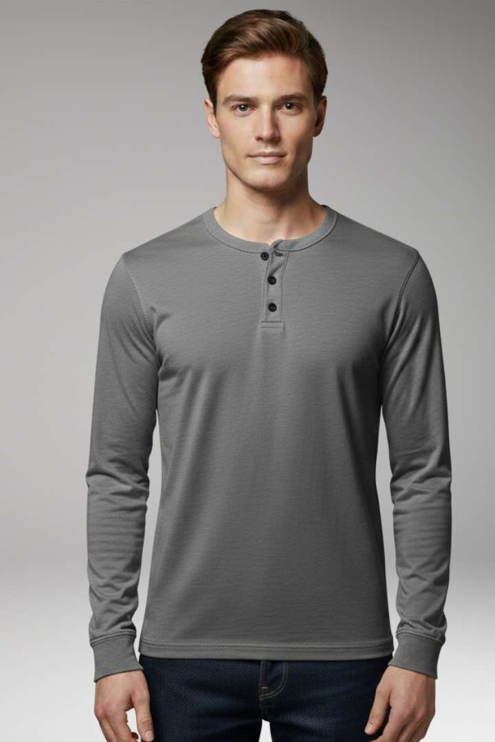 Men's Long Sleeve Henley Shirt Cotton