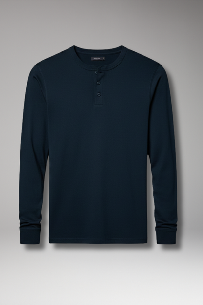 Men's Long Sleeve Henley Shirt Cotton - 
Fashinoza