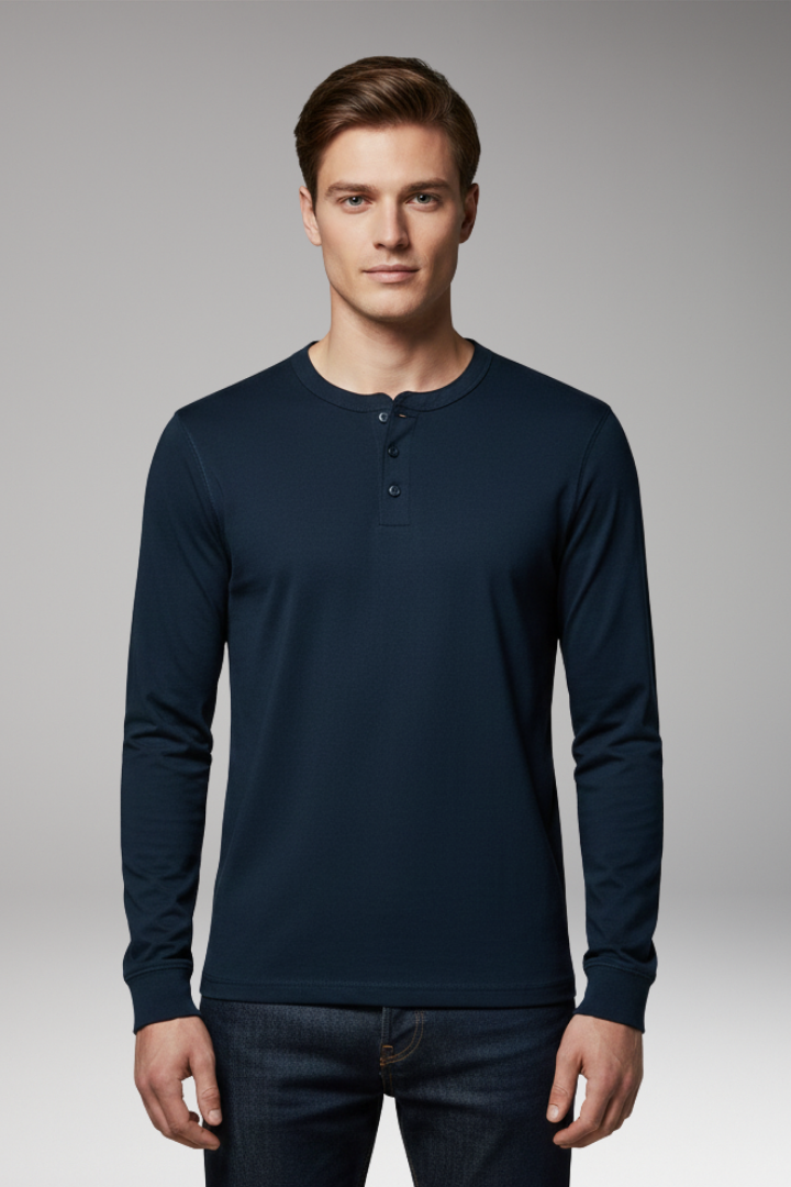 Men's Long Sleeve Henley Shirt Cotton
