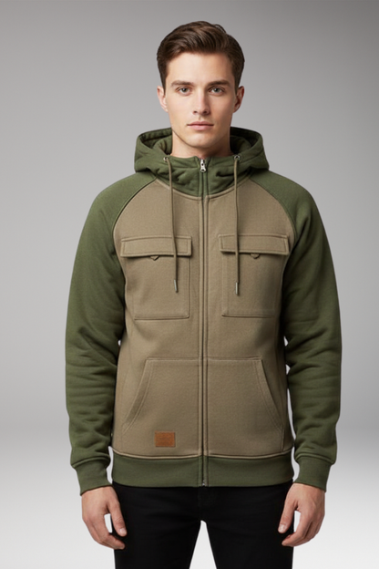 Men's Hooded Sweatshirt Jacket Raglan Sleeves Zip Front