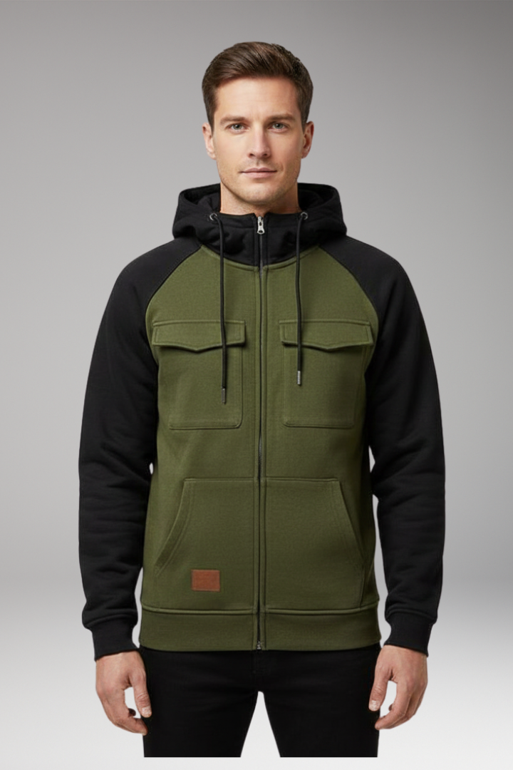 Men's Hooded Sweatshirt Jacket Raglan Sleeves Zip Front