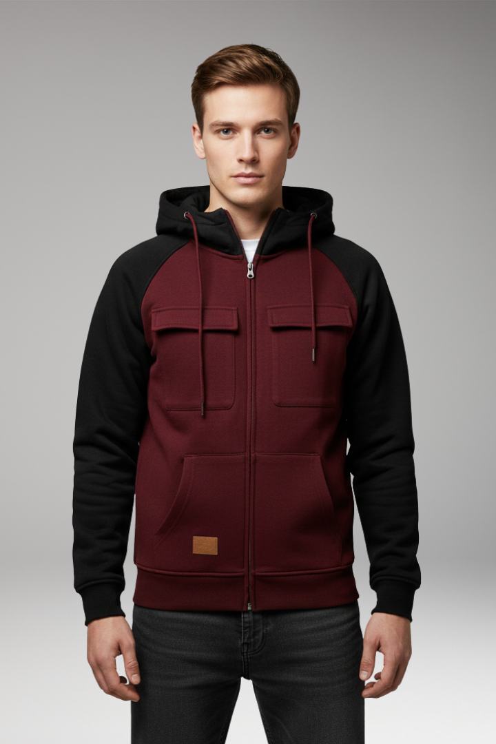 Men's Hooded Sweatshirt Jacket Raglan Sleeves Zip Front