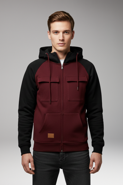 Men's Hooded Sweatshirt Jacket Raglan Sleeves Zip Front