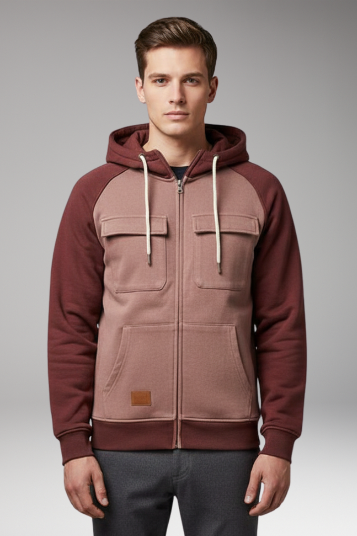 Men's Hooded Sweatshirt Jacket Raglan Sleeves Zip Front