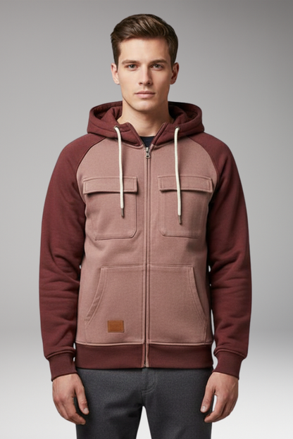 Men's Hooded Sweatshirt Jacket Raglan Sleeves Zip Front