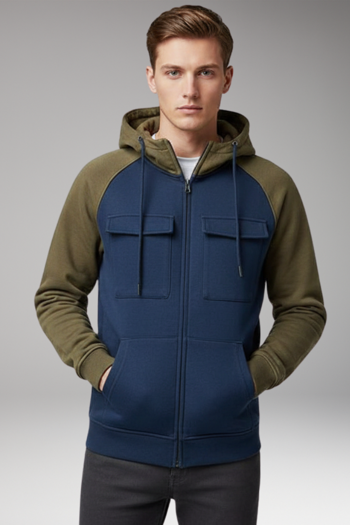 Men's Hooded Sweatshirt Jacket Raglan Sleeves Zip Front