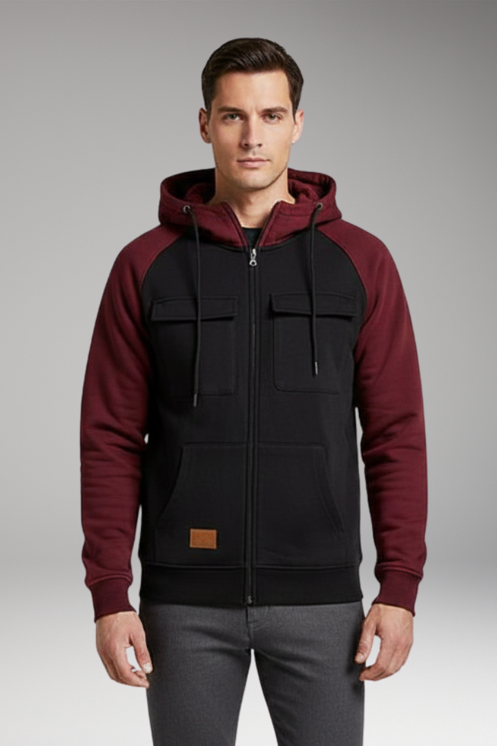 Men's Hooded Sweatshirt Jacket Raglan Sleeves Zip Front