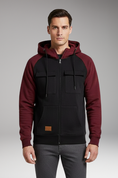 Men's Hooded Sweatshirt Jacket Raglan Sleeves Zip Front