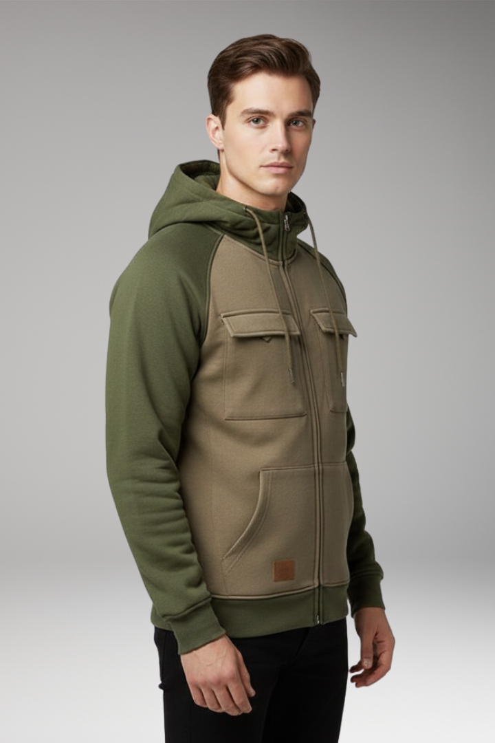 Men's Hooded Sweatshirt Jacket Raglan Sleeves Zip Front