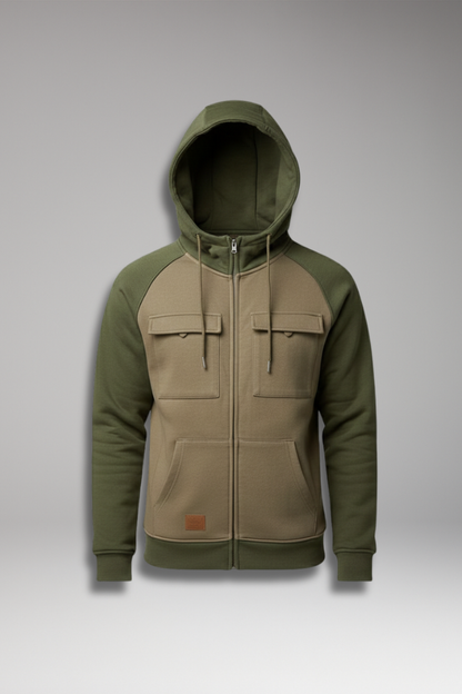 Men's Hooded Sweatshirt Jacket Raglan Sleeves Zip Front - 
Fashinoza