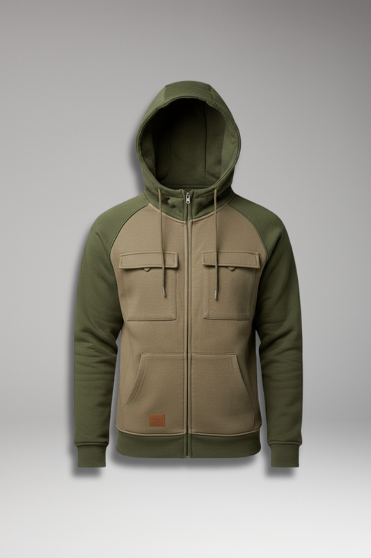 Men's Hooded Sweatshirt Jacket Raglan Sleeves Zip Front - 
Fashinoza