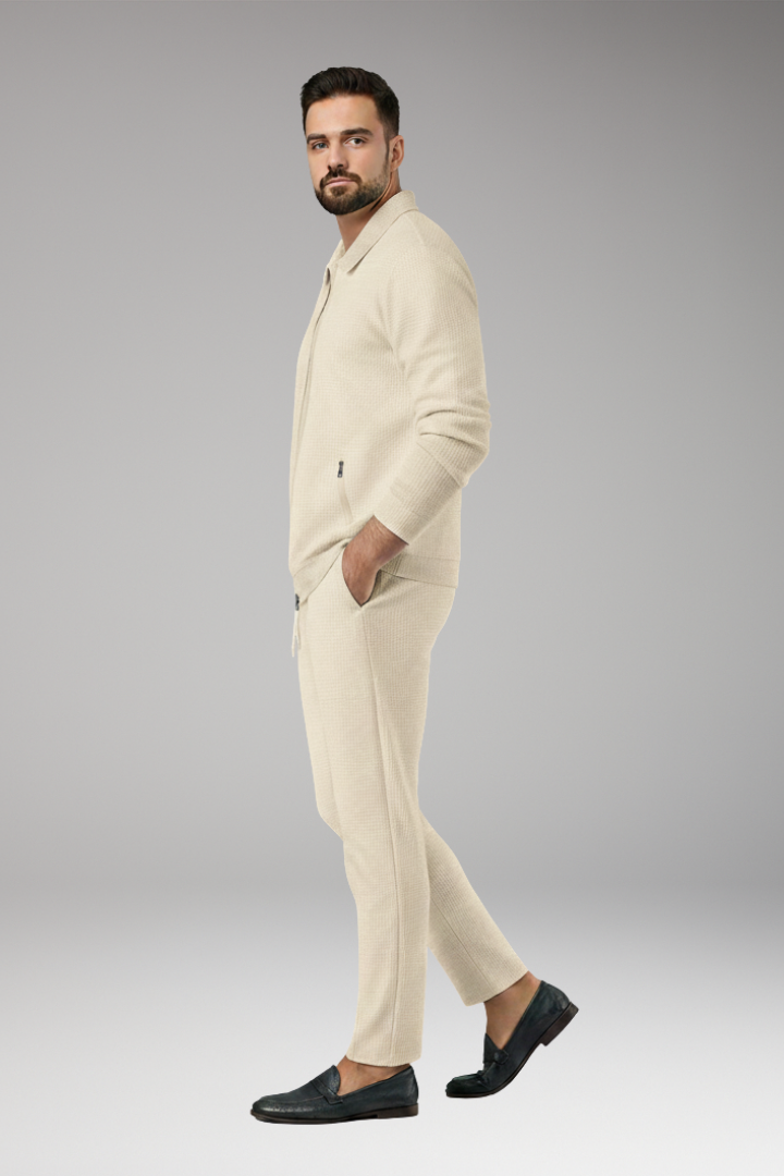 Men's Suit Jacket Pants Set Lapel Collar Waffle Texture