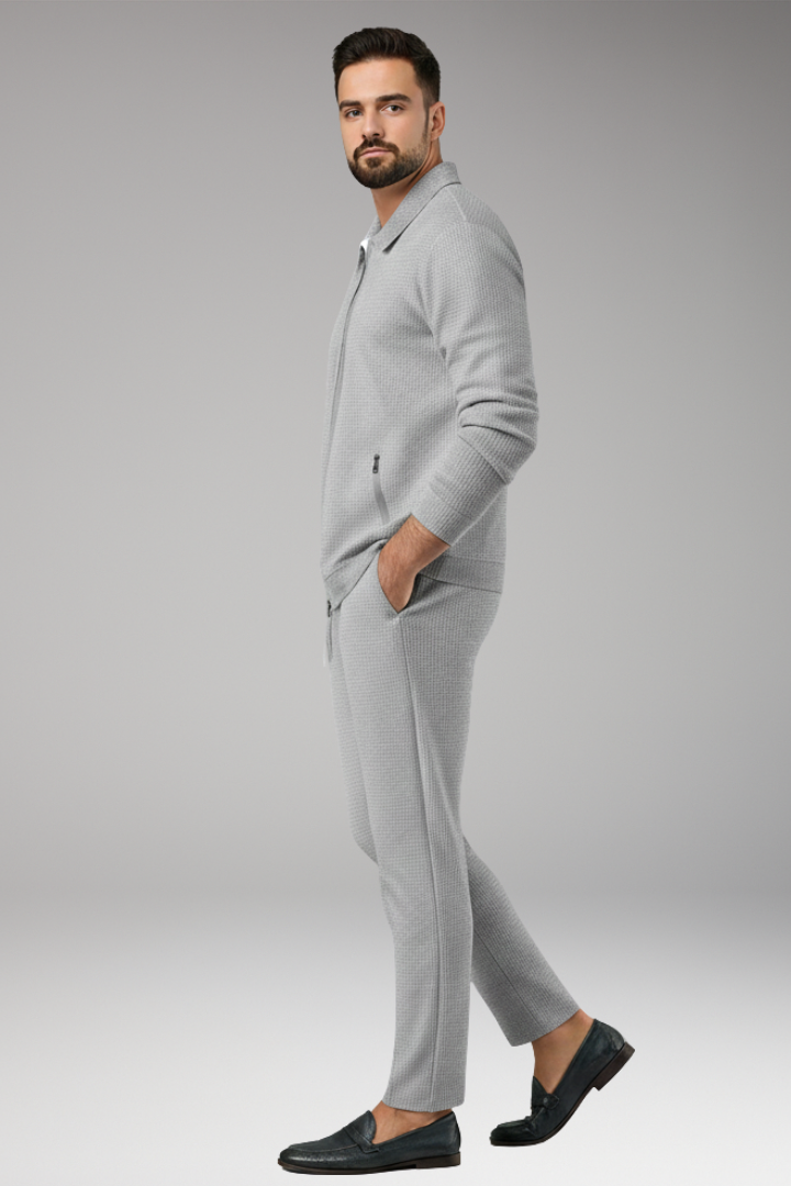 Men's Suit Jacket Pants Set Lapel Collar Waffle Texture