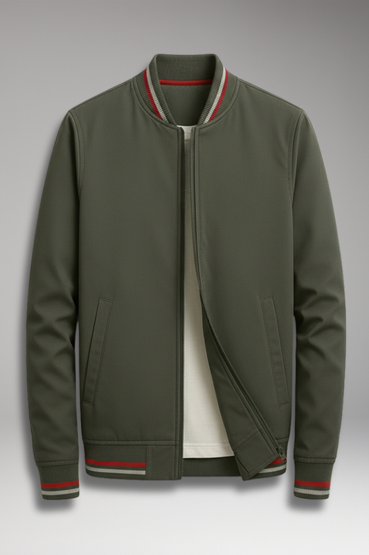 Men's Zip Front Jacket Ribbed Edge - 
Fashinoza