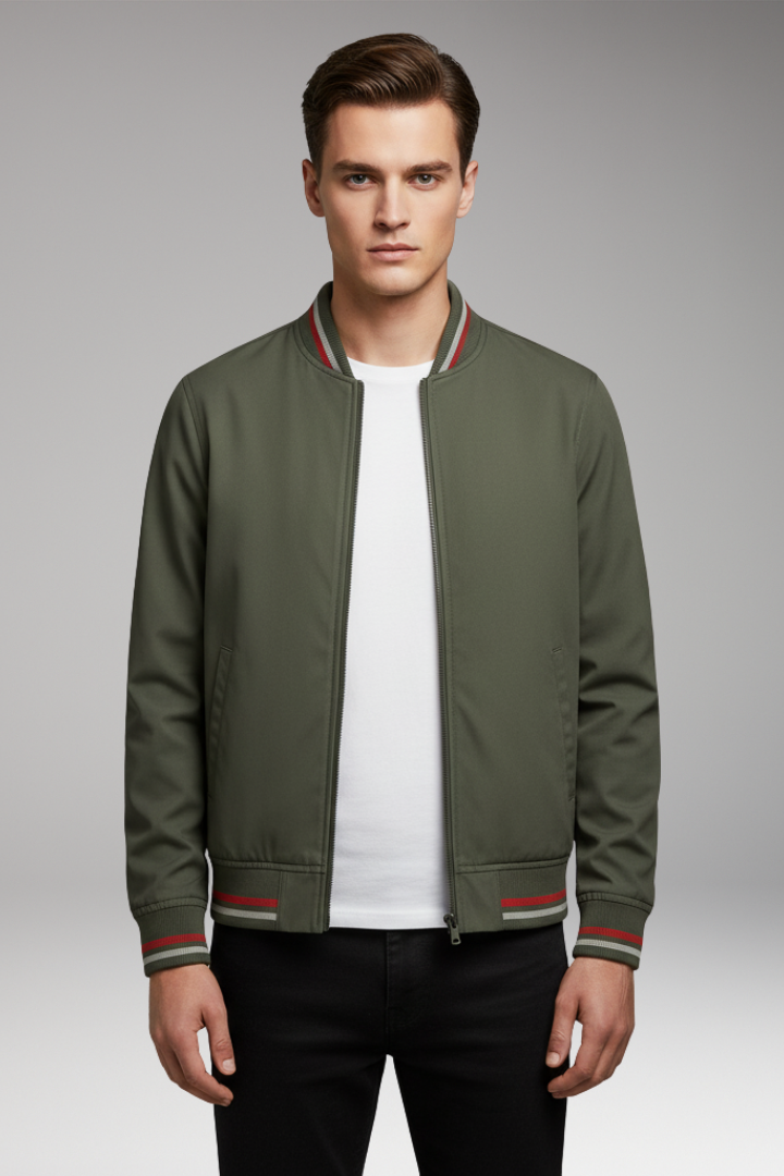 Men's Zip Front Jacket Ribbed Edge