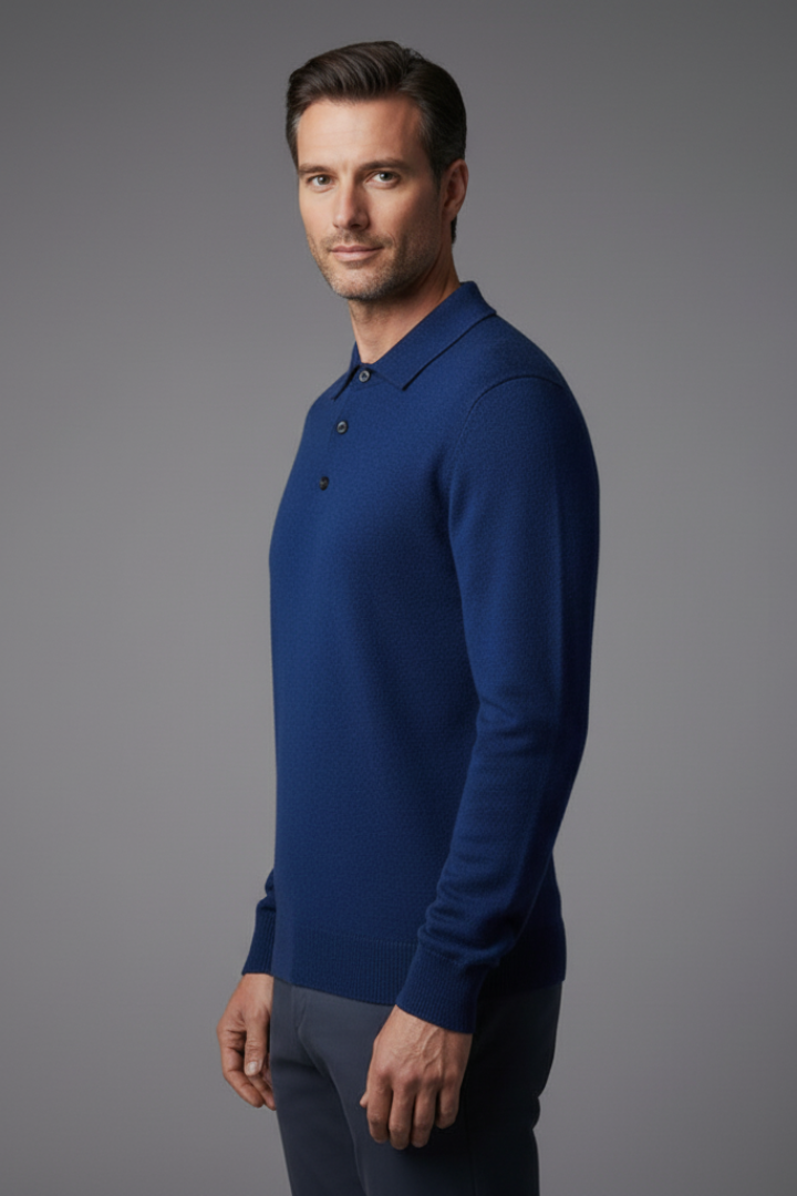 Men's Knitted Polo Shirt Button Front