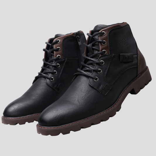 Men's Leather Dress Boots Zipper Black - Fashinoza