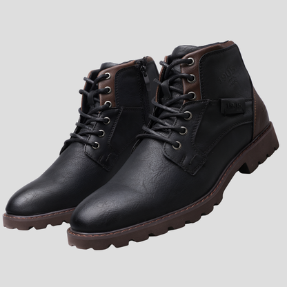 Men's Leather Zip Boots Durable Black - Fashinoza