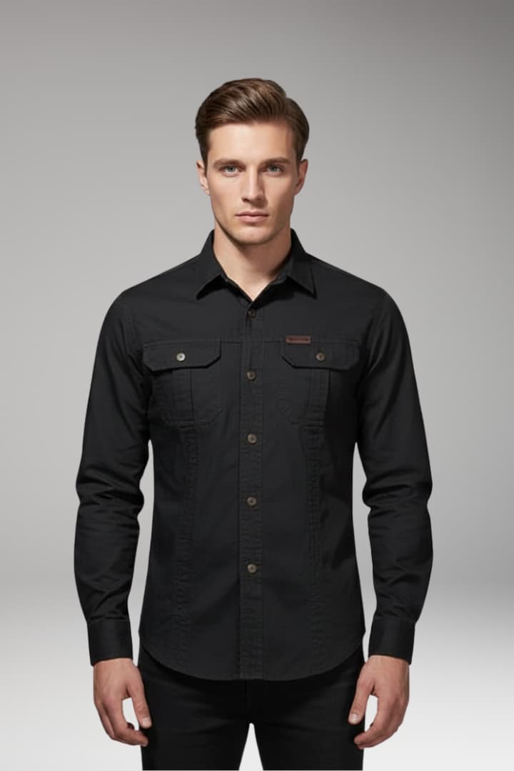 Men's Long Sleeve Cargo Shirt Chest Pockets