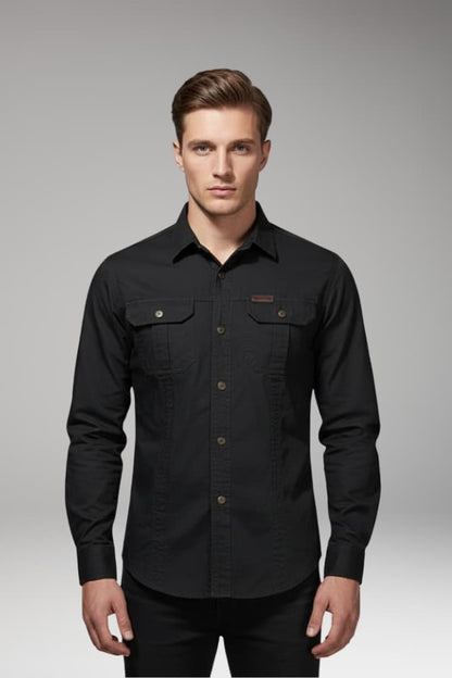 Men's Long Sleeve Cargo Shirt Chest Pockets