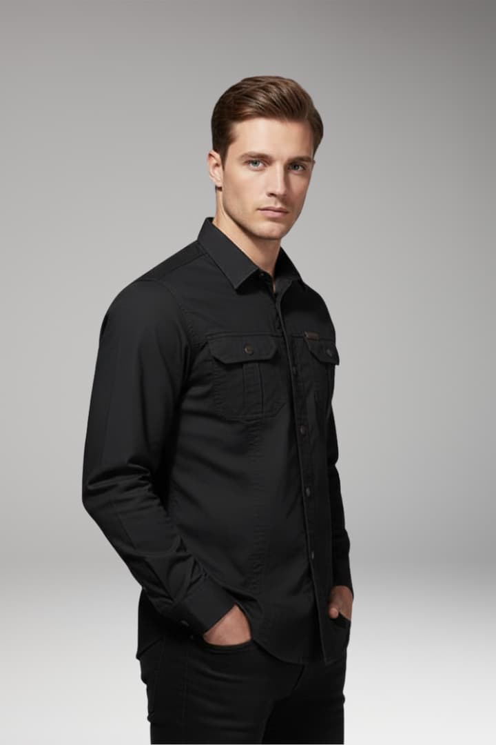 Men's Long Sleeve Cargo Shirt Chest Pockets