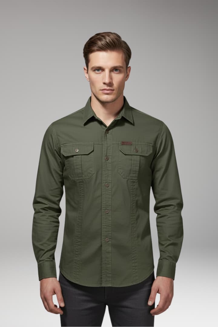 Men's Long Sleeve Cargo Shirt Chest Pockets