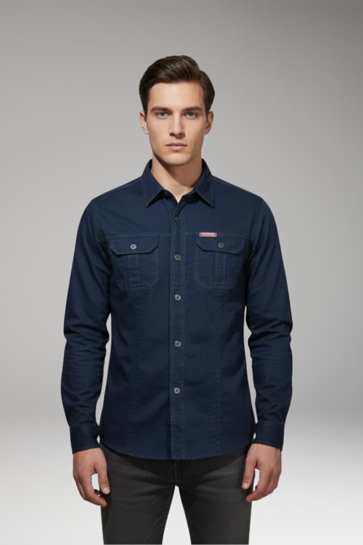 Men's Long Sleeve Cargo Shirt Chest Pockets