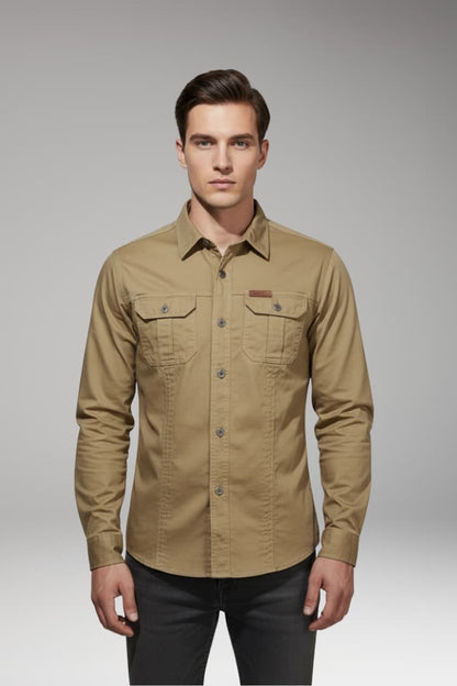 Men's Long Sleeve Cargo Shirt Chest Pockets