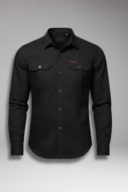 Men's Long Sleeve Cargo Shirt Chest Pockets - 
Fashinoza