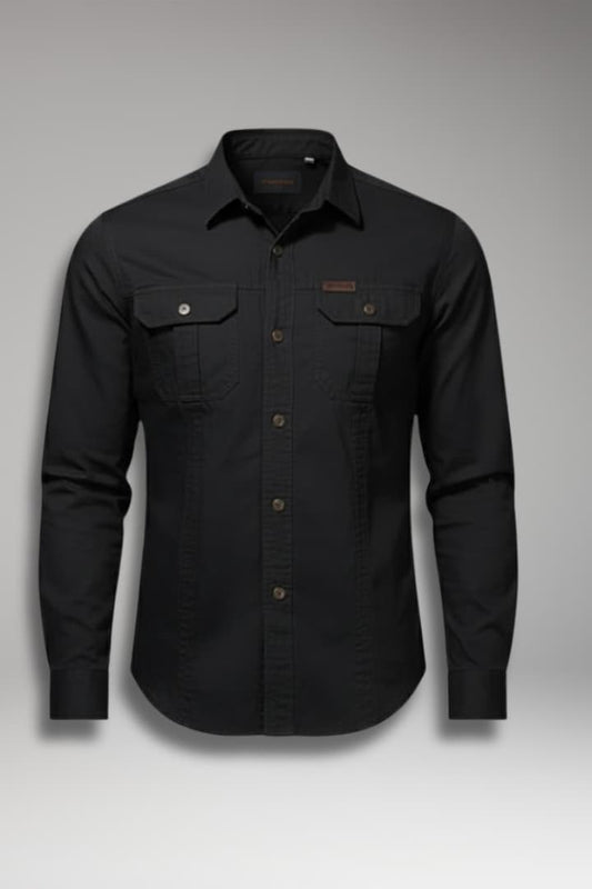 Men's Long Sleeve Cargo Shirt Chest Pockets - 
Fashinoza