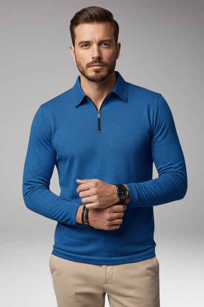 Men's Polo Shirt Long-Sleeve Zipper Textured