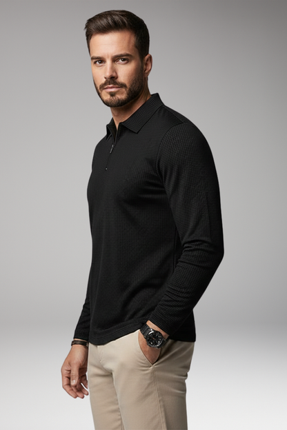 Men's Polo Shirt Long-Sleeve Zipper Textured