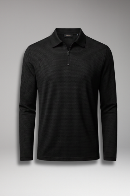 Men's Polo Shirt Long-Sleeve Zipper Textured - 
Fashinoza
