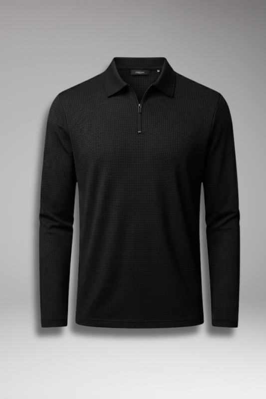 Men's Polo Shirt Long-Sleeve Zipper Textured - 
Fashinoza