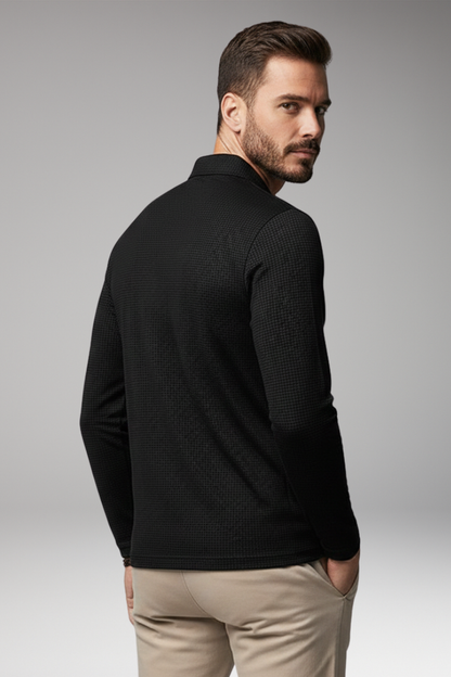 Men's Polo Shirt Long-Sleeve Zipper Textured