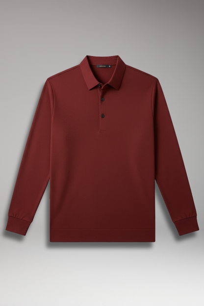 Men's Long Sleeve Polo Textured Knit Streamlined Cut - 
Fashinoza
