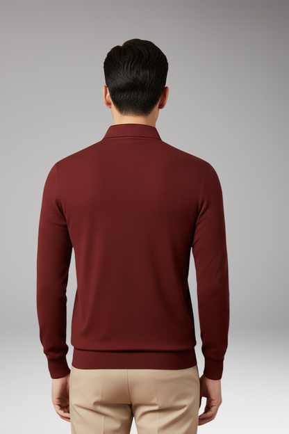 Men's Long Sleeve Polo Textured Knit Streamlined Cut