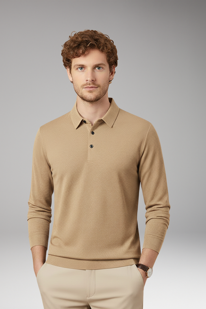 Men's Long Sleeve Polo Textured Knit Streamlined Cut