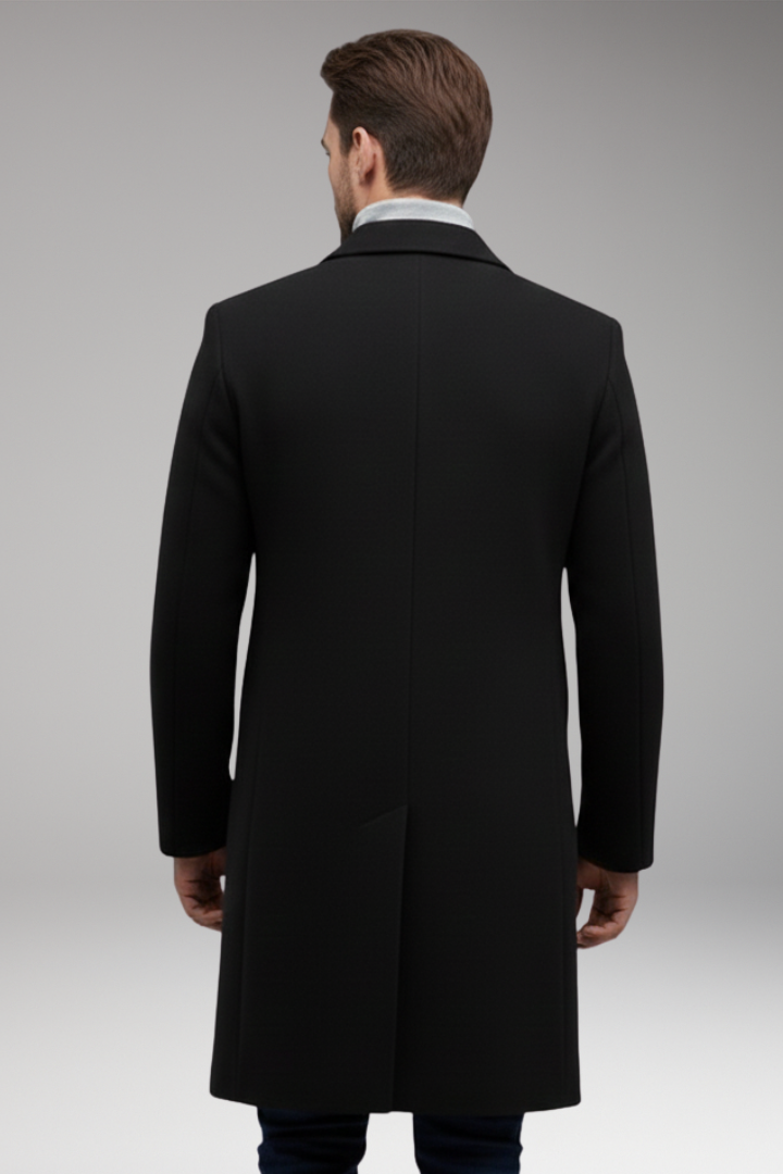 Men's Lapel Collar Long Coat Button Front Closure