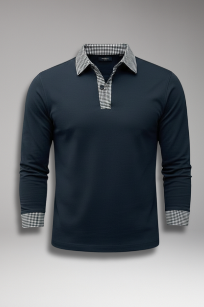Men's Plaid Polo Shirt Long Sleeve Button Collar - 
Fashinoza