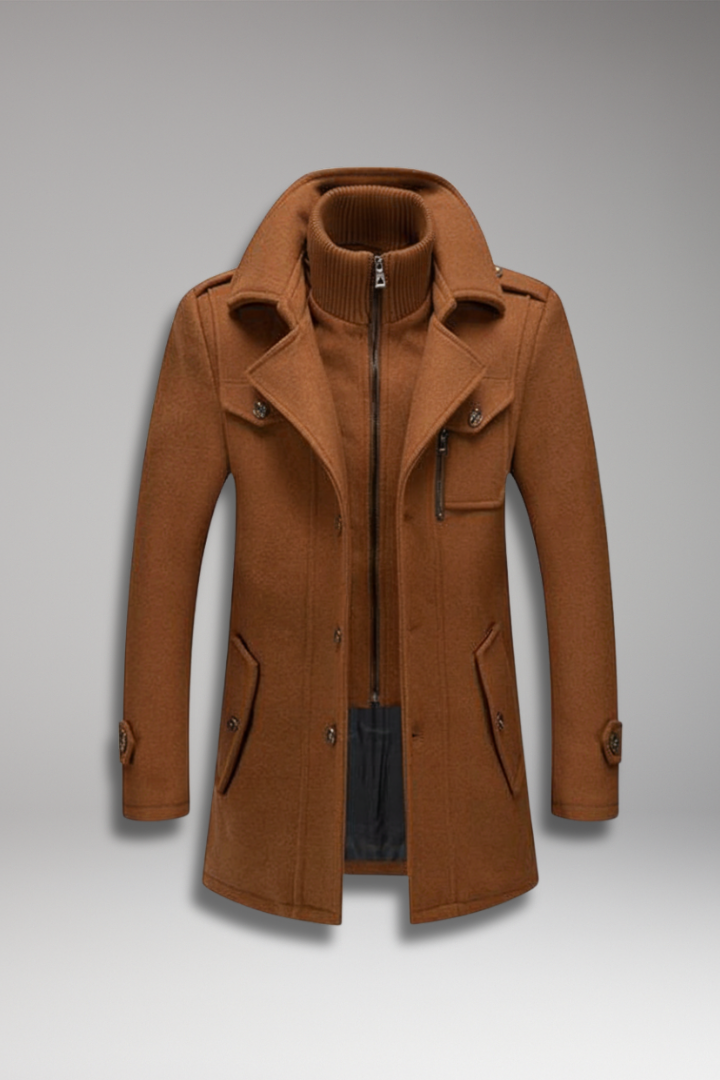 Men's Double Collar Overcoat Lined Interior - 
Fashinoza