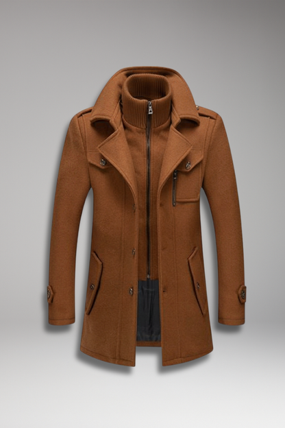Men's Double Collar Overcoat Lined Interior - 
Fashinoza