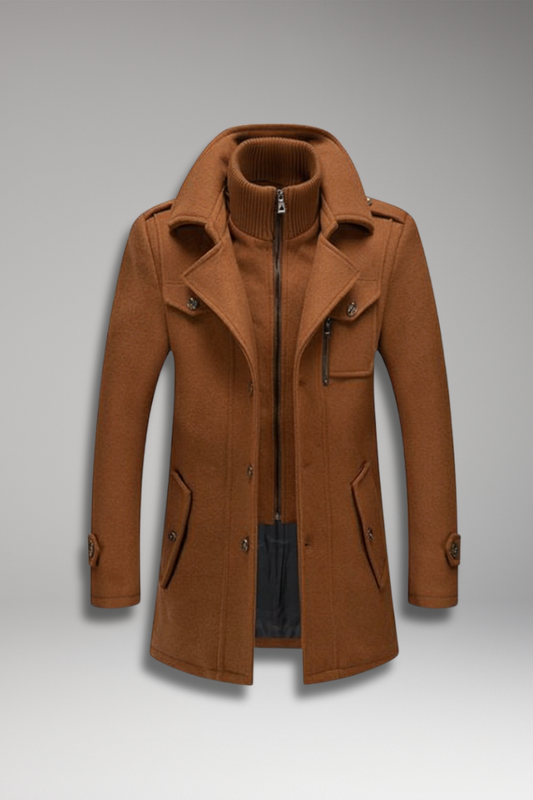 Men's Double Collar Overcoat Lined Interior - 
Fashinoza