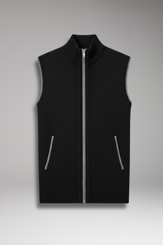 Men's Knitted Sleeveless Vest Plain Stand Collar - 
Fashinoza